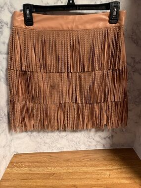 Dusty Peach Fringe Mini Skirt with Stud Detail